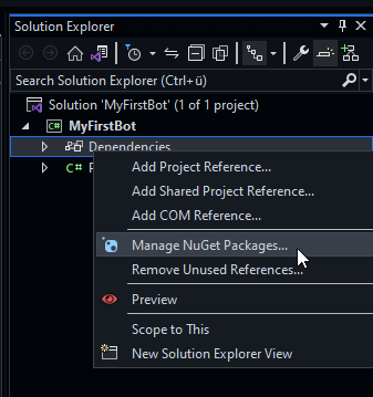 Dependencies Context Menu